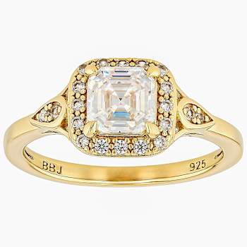 Diamond Simulant Square Octagonal And White Zircon Ring In 18K Gold Over
Sterling Silver 1.67ctw