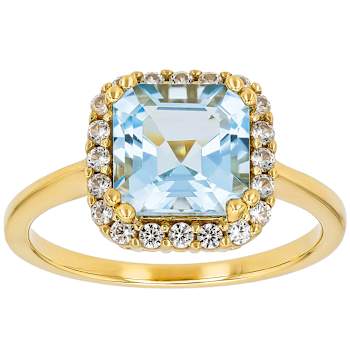 Blue Topaz Square Octagonal And White Zircon Ring In 18K Gold Over
Sterling Silver 3.04ctw
