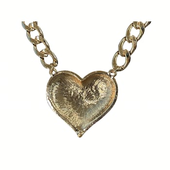 Blue Crystal Gold Tone Center Heart Pendant Necklace.