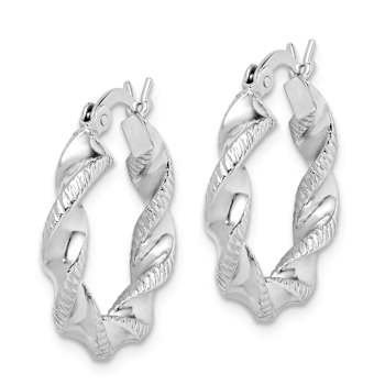 Rhodium Over Sterling Silver Twisted 3.5x20mm Hoop Earrings