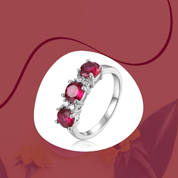 Lab Created Ruby and Moissanite Sterling Silver 3-Stone Ring