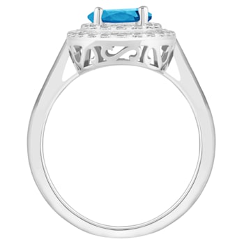 7mm Round Swiss Blue Topaz And White Topaz Accents Rhodium Over Sterling
Silver Double Halo Ring