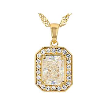 Diamond Simulant And Lab White Sapphire Pendant Necklace In 18K Gold
Over Sterling Silver 2.56ctw