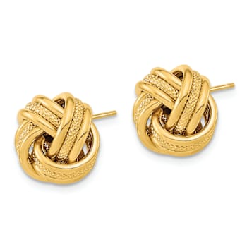 14k Yellow Gold Polished and Textured Triple Love Knot Stud Earrings