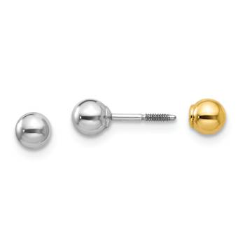 14k Yellow Gold and 14k White Gold Children's Reversible 4mm Ball Earrings