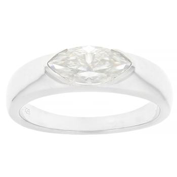 Marquise Moissanite Solitaire Ring In Platinum-Enhanced Sterling Silver