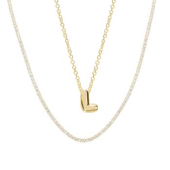 CZ Initial L Tennis Necklace And Pendant Set In 14K Gold Over Brass 4.05ctw