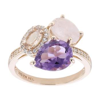 Amethyst, Morganite And White Zircon Ring In 18K Rose Gold Over Sterling
Silver 3.97ctw