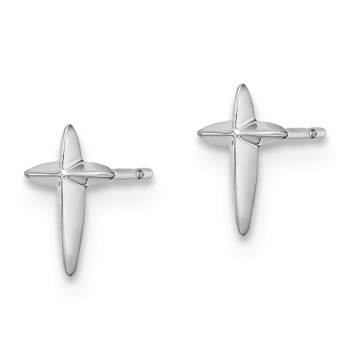 Rhodium Over 14k White Gold Children's Cross Stud Earrings