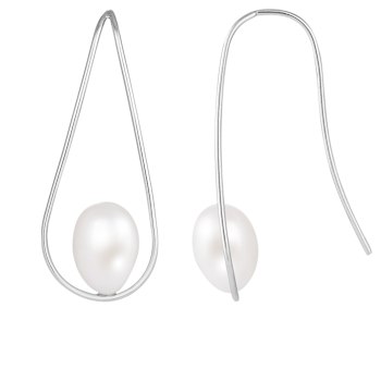 7.5-8mm White Cultured Freshwater Pearl Rhodium Over Sterling Silver Earrings