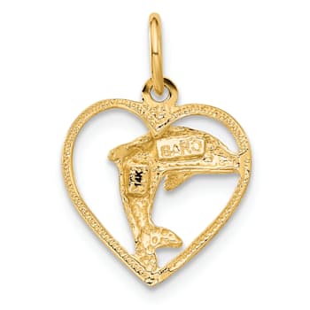 14k Yellow Gold Dolphin in Heart Pendant