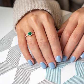 Emerald and Diamond 14K Yellow Gold Heart Halo Ring 0.92ctw