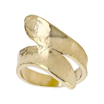 Hammered Bypass Ring In 18K Yellow Gold Over Bronze