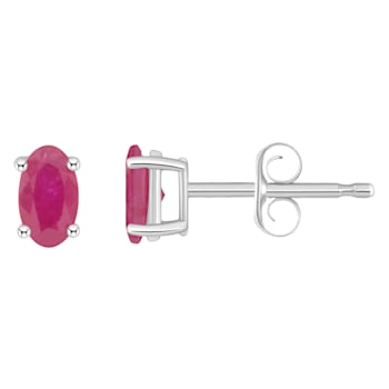 5x3mm Oval Ruby 14k White Gold Stud Earrings