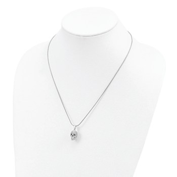 Rhodium Over Sterling Silver Cubic Zirconia Polished Skull Necklace