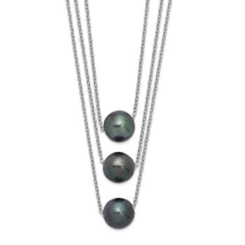 Rhodium Over Sterling Silver 8-9mm Semi-round Tahitian Cultured Pearl
Multi-strand Necklace