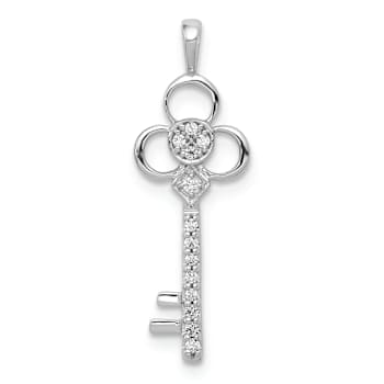 Rhodium Over 14K White Gold Diamond Club Key Pendant