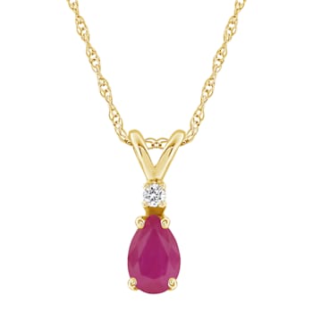 6x4mm Pear Shape Ruby with Diamond Accent 14k Yellow Gold Pendant With Chain