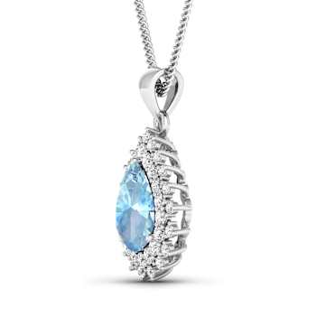 2.30ctw 14K White Gold Pear  Aquamarine and White Diamond Pendant with
18 inch Cable Chain