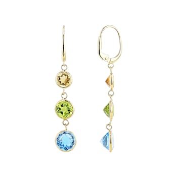 Multi Gem 14k Yellow Gold Dangle Earrings 9.00ctw