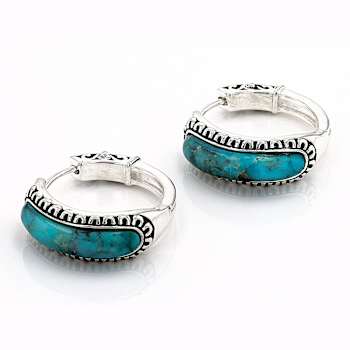 Turquoise Inlay Hoop Earrings In Sterling Silver