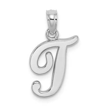 Rhodium Over 14k White Gold Polished Script Letter T Initial Pendant