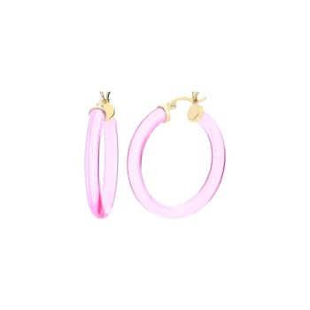 14K Yellow Gold Over Sterling Silver Thin Kate Acrylic Hoops in Pink