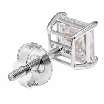 White Cubic Zirconia 14k White Gold Studs With Velvet Gift Box 3.00ctw