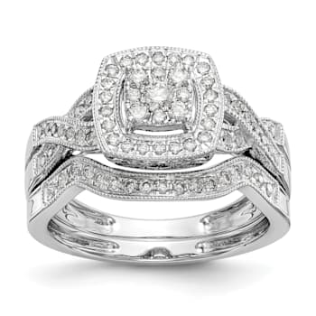 Rhodium Over 14K White Gold Lab Grown Diamond Cluster Engagement Ring 0.39ctw