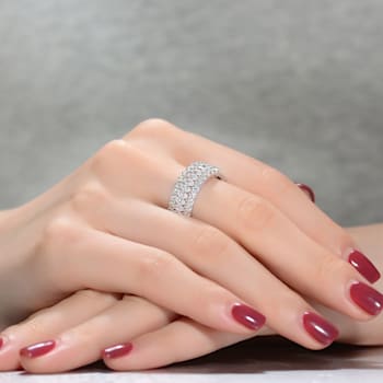 Clear Round and Marquise Cubic Zirconia, Rhodium Plated over Sterling
Silver Eternity Ring