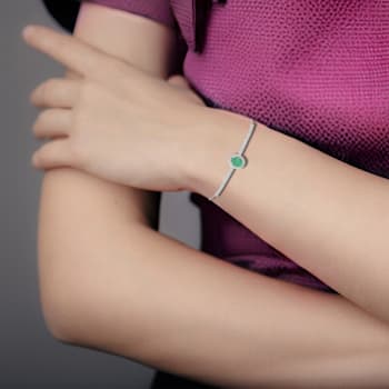 Oval Green Emerald and White Topaz Sterling Silver Bolo Tennis Bracelet