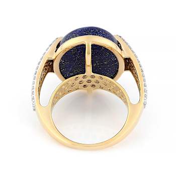 Lapis Lazuli Large Oval And White Zircon Ring In 18K Gold Over Sterling
Silver 1.44ctw