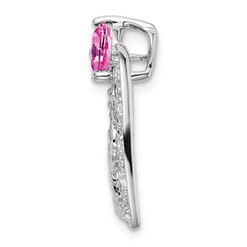Rhodium Over 14k White Gold Lab Created Pink Sapphire and Diamond Mom
Heart Pendant