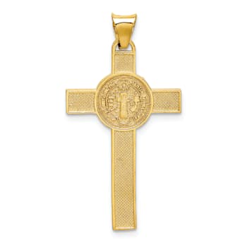 14K Yellow and White Gold St. Benedict Medal Crucifix Cross Pendant