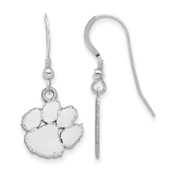 Rhodium Over Sterling Silver  LogoArt Clemson University Small Dangle Earrings