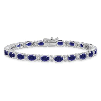Rhodium Over 14k White Gold Oval Lab Created Sapphire and Diamond Bracelet