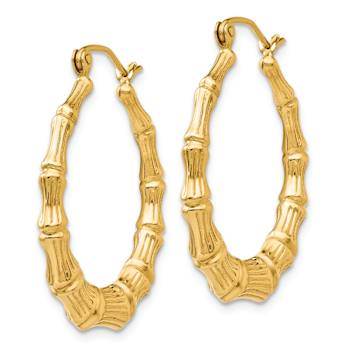 14k Yellow Gold 1 1/8" Polished Bamboo Hoop Earrings