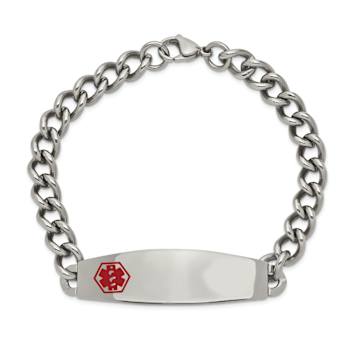 Stainless Steel Polished with Red Enamel 8.5-inch Medical ID Bracelet