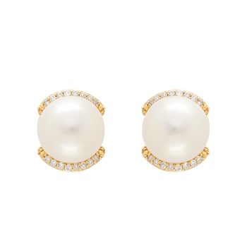8-8.5mm Round White Freshwater Pearl with 0.09ctw Diamond Accents 10K
Yellow Gold Stud Earrings