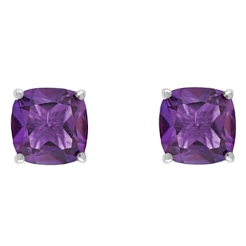 6mm Square Cushion Amethyst Rhodium Over Sterling Silver Stud Earrings