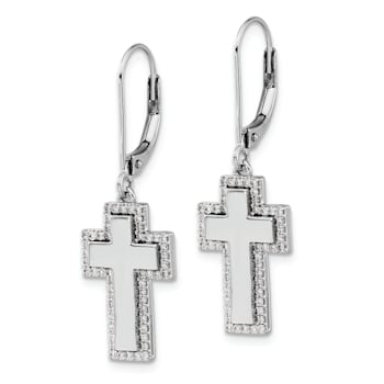 Rhodium Over 14k White Gold Diamond Fancy Cross Dangle Earrings