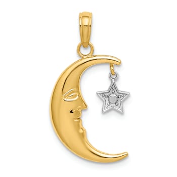 14K Two-tone Gold  Half Moon with Star Moveable Charm