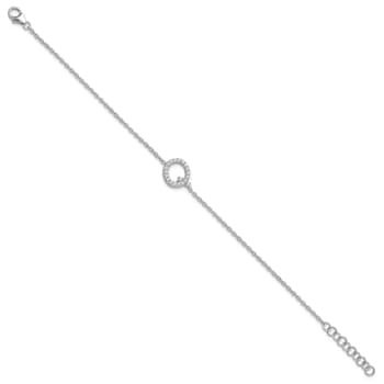 Rhodium Over 14k White Gold Diamond Sideways Letter Q Bracelet