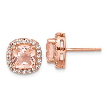 14K Rose Gold Over Sterling Silver Cubic Zirconia and Pink Glass Post Earrings
