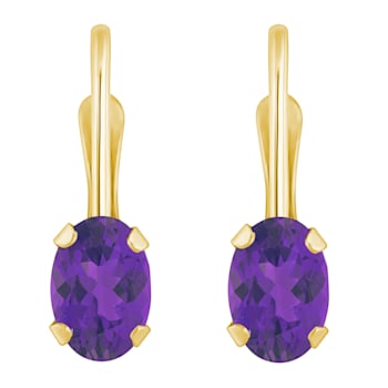 6x4mm Oval Amethyst 10k Yellow Gold Drop Earrings
