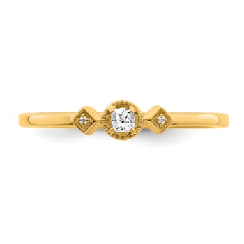 14K Yellow Gold Petite Beaded Edge Cushion Diamond Ring 0.10ctw