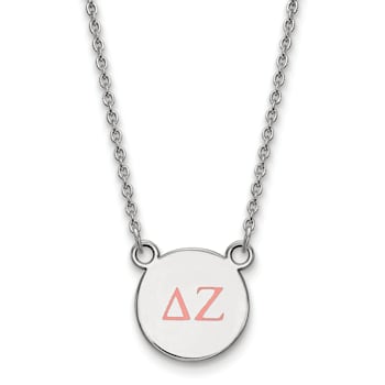 Sterling Silver Rhodium-plated LogoArt Delta Zeta Small Enamel Pendant Necklace