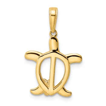 14k Two-tone Gold Diamond-Cut Turtle with Flower Pendant