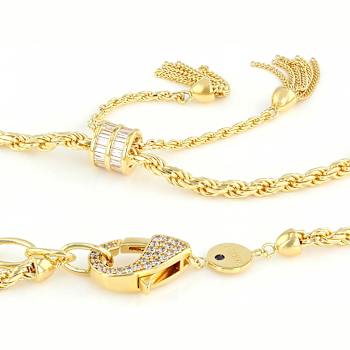 CZ Tassel Chain Necklace In 18K Gold Over Sterling Silver 1.28ctw
