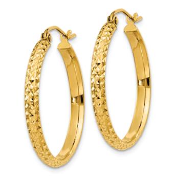 14k Yellow Gold 1/1" Diamond-Cut Hoop Earrings